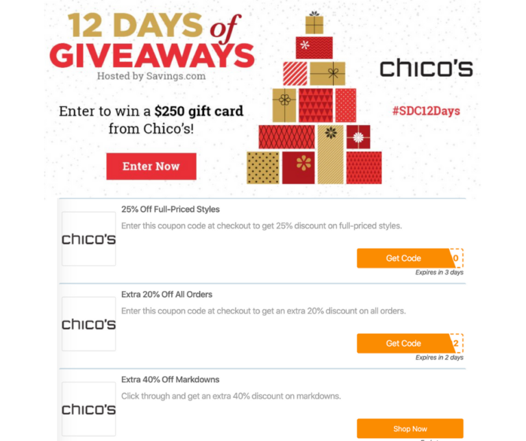Chicos Coupon Codes 20 40 off codes + enter to win 250 Chico's
