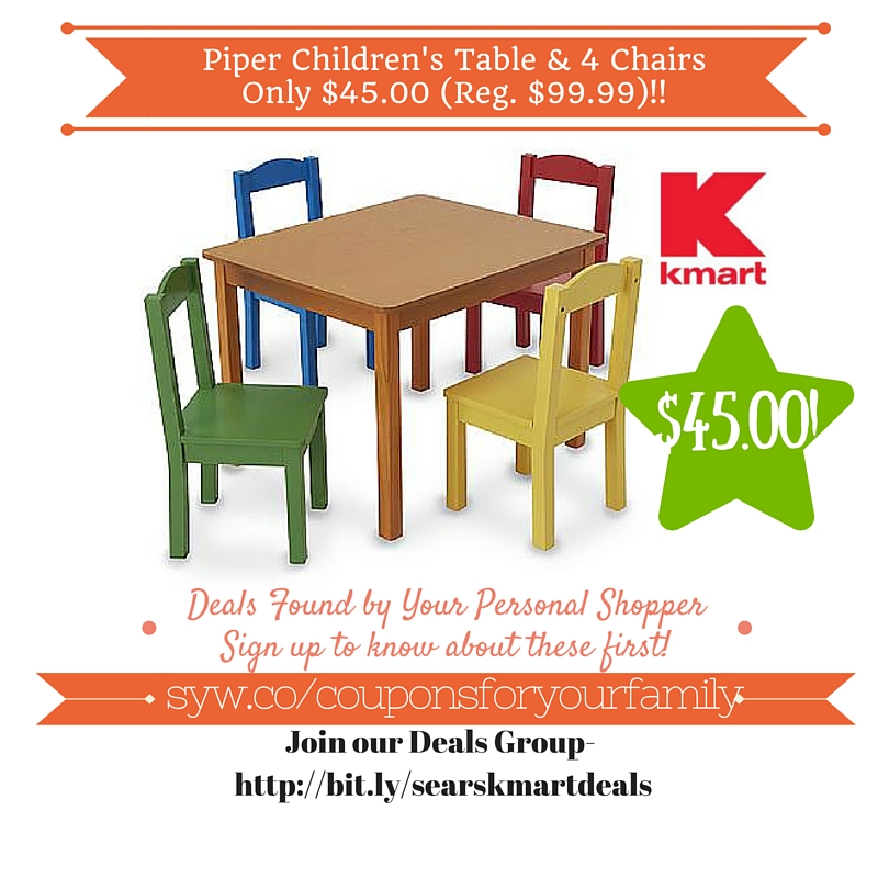 Kmart: Piper Children's Table & 4 Chairs Only $45.00 (Reg. $99.99)