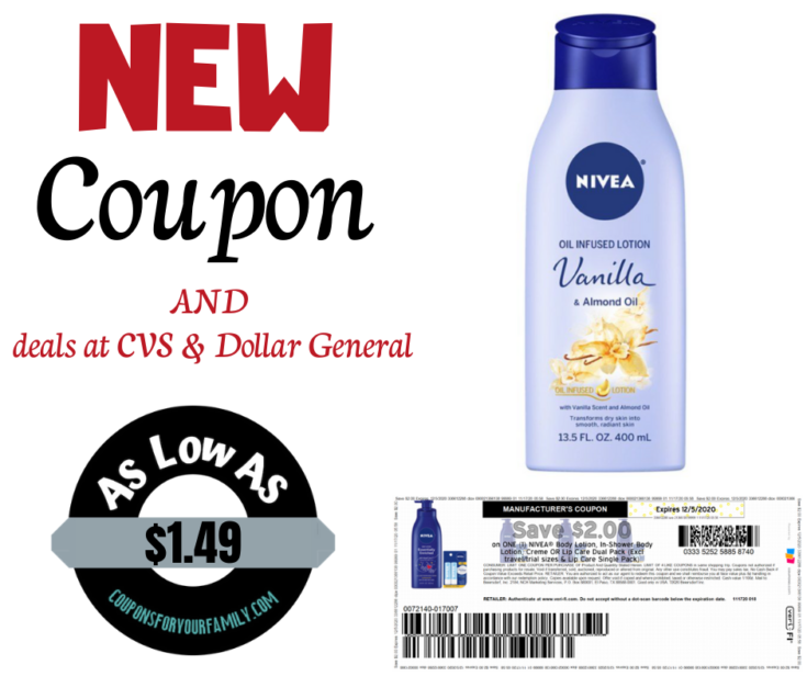 NEW Nivea Coupon & lotion as low as 1.49 at CVS & Dollar General!