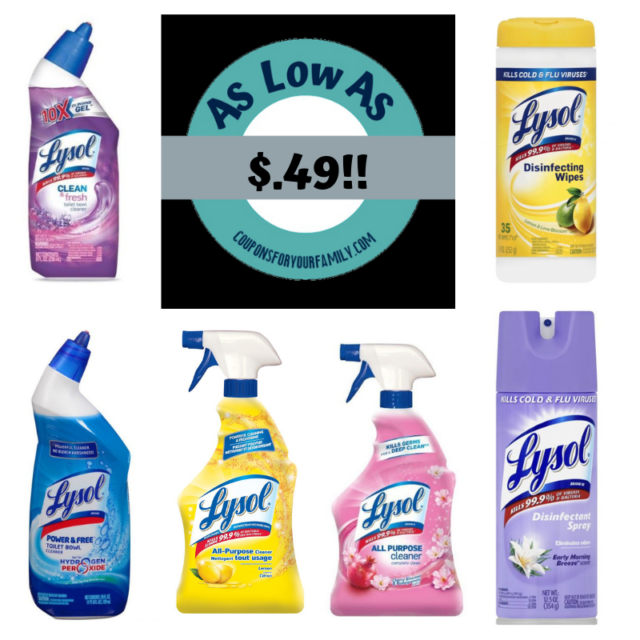 Print these Lysol Coupons and get store deals as low as .50 each!!