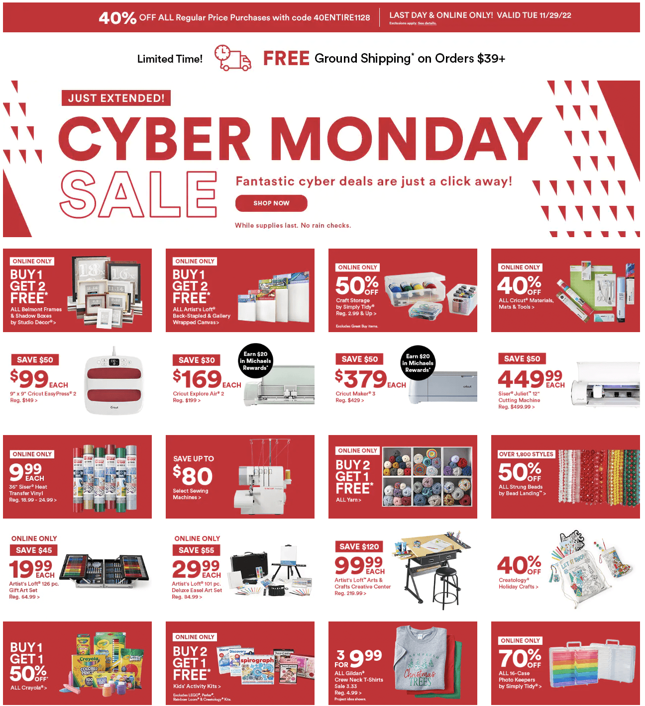 Micheals Cyber Week Ad 11_28_22 pg 1