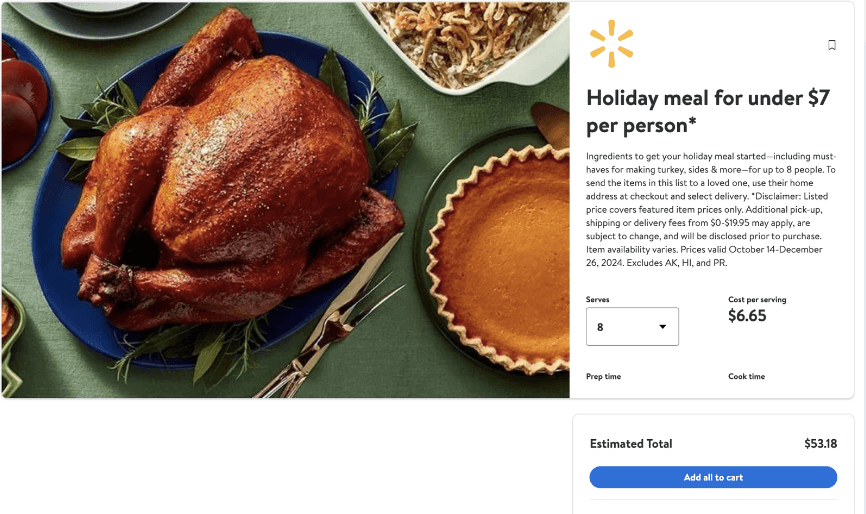 Walmart Thanksgiving for under $7 person 2024