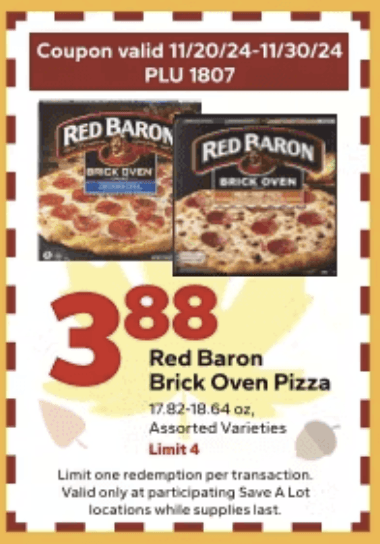 Save a Lot Coupon Red Baron Pizza