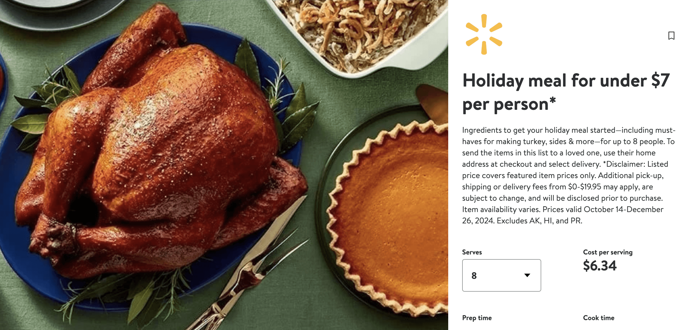 Walmart Holiday Meal under $7 person 2024 pg 1